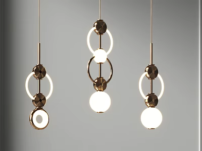 Modern Pendant Lights with Metal Rings and Round Illuminated Bulbs Design 3d model