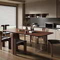 Modern Wooden Dining Table and Chairs Set in Contemporary Kitchen with Cabinets and Window View
