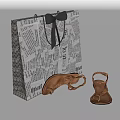 Stylish Newspaper Print Shopping Bag With Black Handles And Brown Strappy Sandals For Daily Use