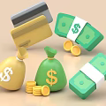 Decorative Ornament Set with Credit Cards Money Bags Coins and Dollar Signs