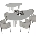 Modern Oval White Dining Table Set with Light Gray Chairs and Black Legs 3d model