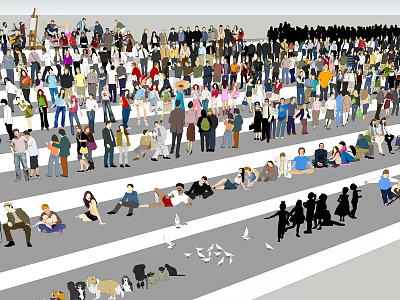 Diverse Group of People Gathering in Outdoor Public Space with Various Postures 3d model