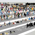 Diverse Group of People Gathering in Outdoor Public Space with Various Postures