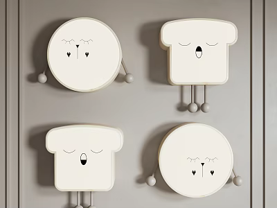 Cute Face Design White Wall Lamps With Toast And Round Shapes For Gray Wall Decor 3d model