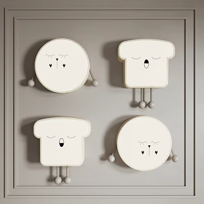 Cute Face Design White Wall Lamps With Toast And Round Shapes For Gray Wall Decor 3d model