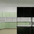 Modern Examination Room Interior Design With Green Cabinets Shelves And Workbench