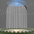 Photo Spot Featuring Blue Halo White Light Beam Arched Structures String Lights And Circular Flower Bed