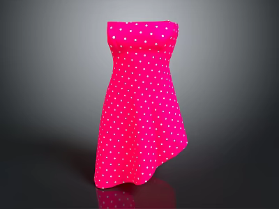 Pink Strapless Dress With White Polka Dots And Asymmetrical Hem Design 3d model