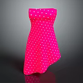 Pink Strapless Dress With White Polka Dots And Asymmetrical Hem Design