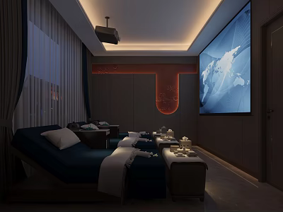 Relaxing Foot Massage Spa Room With Cozy Beds Soft Lighting And Large Screen 3d model