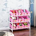 Pink Multi Layer Storage Organizer With Cartoon Drawers For Kids Room Household Items