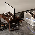 Modern Dressing Table Interior With Wooden Surface And Mirror And Comfortable Chair