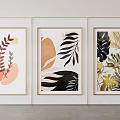 Modern Framed Plant Paintings With Various Leaf Designs On Wall 3d model