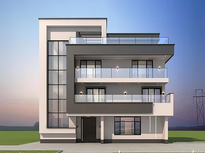 Modern Detached Villa With Multiple Balconies Large Glass Windows And Contemporary Design 3d model