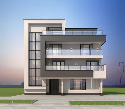 Modern Detached Villa With Multiple Balconies Large Glass Windows And Contemporary Design 3d model