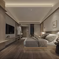 Modern Hotel Room Interior With Comfortable Bed Open Bathroom And Wooden Flooring