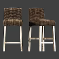 Woven Brown Bar Stools with Natural Wooden Legs and Comfortable Seats