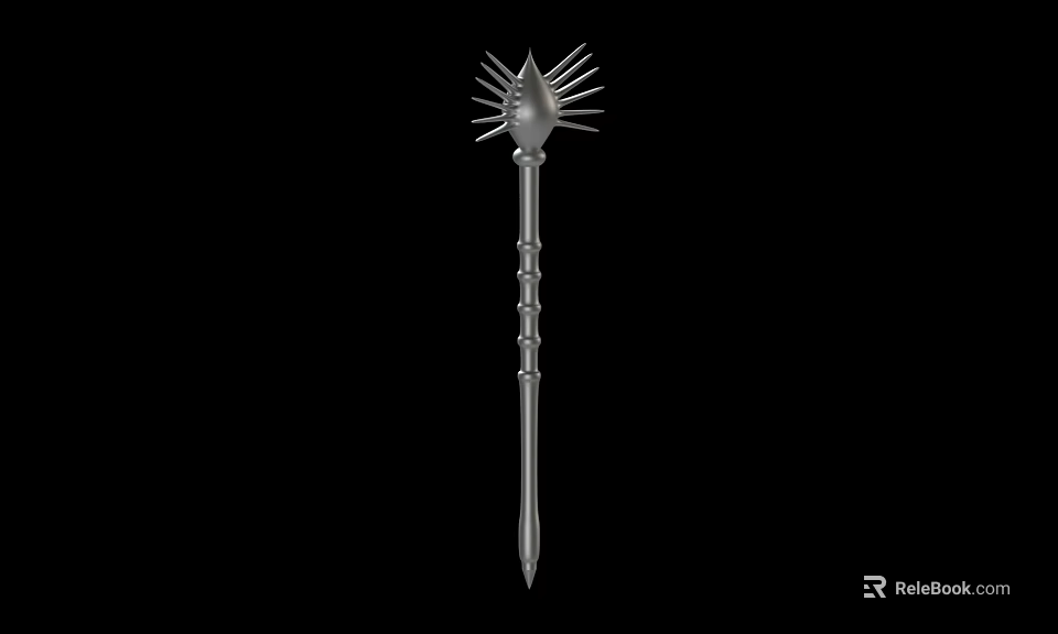 Spiked Top Long Metal Handle Weapon With Decorative Spikes And Pointed Sharp End 3d model 