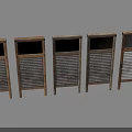 Vintage Wooden Shutters With Metal Slats And WBB Logo On Blue Background Design
