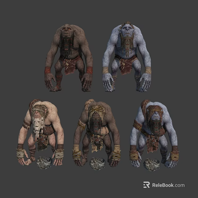 Giant Creature 3D Character Models With Brown Blue Variants Tribal Decorations And Different Poses 3d model 