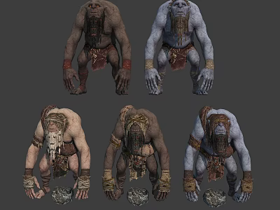 Giant Creature 3D Character Models With Brown Blue Variants Tribal Decorations And Different Poses 3d model