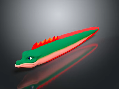 Colorful Green And Red Toy Fish With Orange Fins And Blue Eyes 3d model