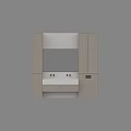 Modern Bathroom Cabinet With Large Mirror Double Faucets Wooden Sink Counter And Storage