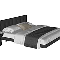 Modern Minimalist Double Bed With Leather Headboard Pillows Blanket And Side Table Lamp