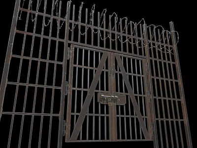 Iron Security Gate Featuring Grill Structure Lock And Spiked Top Design 3d model