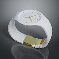 Elegant White Watch With White Strap Gold Accents And Clasp Design