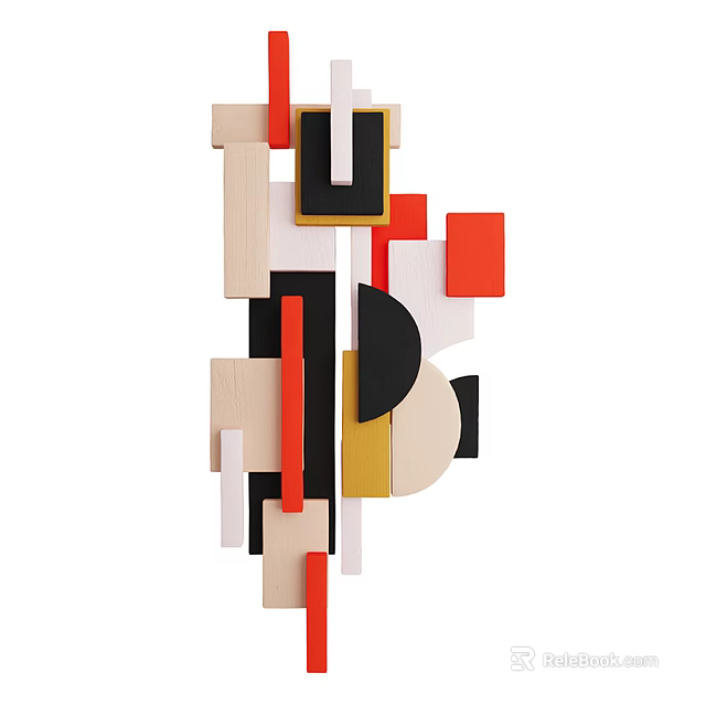 Modern Abstract Wall Decor With Geometric Shapes In Red Black Beige And Yellow 3d model 