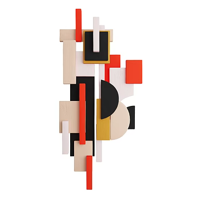 Modern Abstract Wall Decor With Geometric Shapes In Red Black Beige And Yellow 3d model