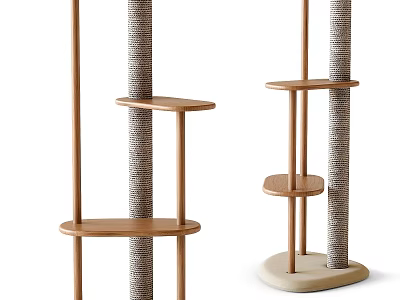 Stylish Cat Scratching Post With Wooden Stand Rope Wrapped Poles and Platforms Stable Base 3d model