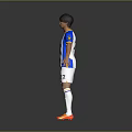 Man Wearing Blue White Striped Brighton Jersey Number 20 White Shorts Orange Boots