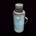 Old Blue Metal Kitchenware Thermos Flask With Handle And Rust Wear Marks 3d model