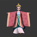 Woman in Traditional Origami Costume with Pink Robe Purple Hair Golden Crown and White Base