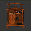 Orange Wooden Mobile Storage Cabinet With Curved Top And Multiple Shelves