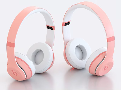 Pair of Stylish Pink and White Over Ear Headphones with Comfortable Design 3d model