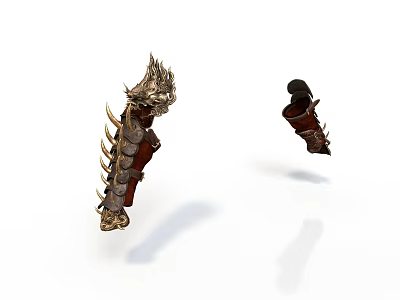 Ornate Gauntlet Weapons with Metallic Spikes Leather Accents and Intricate Design Patterns 3d model