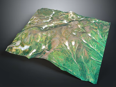 Detailed 3D Mountainous Terrain Model with Green Vegetation and Snowy Peaks 3d model