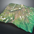Detailed 3D Mountainous Terrain Model with Green Vegetation and Snowy Peaks
