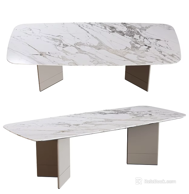 Modern Minimalist Dining Table With Elegant White Marble Tabletop And Sleek Supportive Leg Design 3d model 