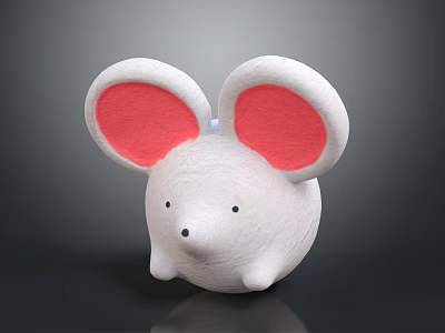 Cute Mouse Shaped Doll With White Body Pink Ears and Black Eyes 3d model