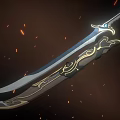 Ornate Mythical Sword With Glowing Blue Hilt Flaming Sparks And Detailed Ancient Design