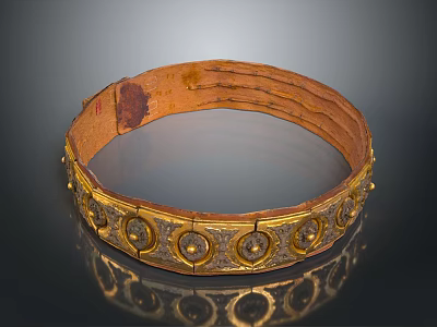 Vintage Textured Leather Headband with Golden Circular Patterns and Rivets 3d model