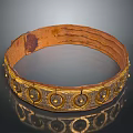 Vintage Textured Leather Headband with Golden Circular Patterns and Rivets