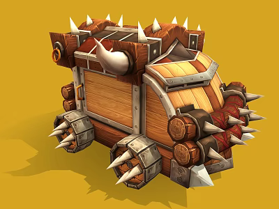 Unique Custom Car With Wooden Panels Metal Spikes And Horn Ornaments Design 3d model