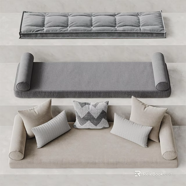 Gray And Beige Sofa Design With Geometric Pattern Cushions And Rolled Arms 3d model 
