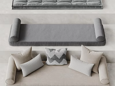 Gray And Beige Sofa Design With Geometric Pattern Cushions And Rolled Arms 3d model
