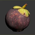 Fresh Ripe Exotic Mangosteen Fruit With Purple Skin And Yellow Leaves